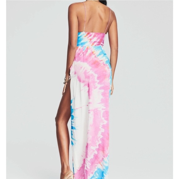 Retrofete Silk Marlene Cotton Candy Maxi Slip Dress Tie Dye Print High Slit M - Picture 14 of 16
